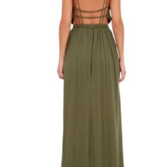 Lulu's Lost in Paradise Green Maxi Dress V-Neck Pleated Sundress - Picture 2 of 8